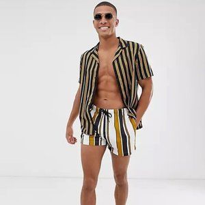 River Island Gold Stripe Print Swim Short